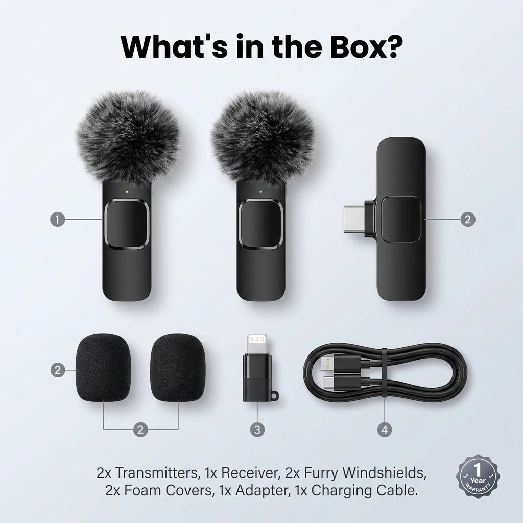 HITOZON Wireless Lavalier Microphone with Noise Reduction - Plug-And-Play Portable USB-C Lapel Mic for Iphone 15/16/17, Ipad, Android Smartphones, Camera Audio Recording - Mini Wireless Microphone Phone Accessories for Vlog, Youtube Clip-On Microphone
