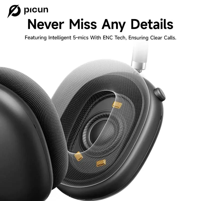 Picun F8 Pro over Ear Noise-Cancellation Wireless Headphones (Headset) - Bluetooth 5.4, Custom EQ, Detachable Fabric Earcups, Dual Device Pairing, 96-Hour Standby, Iphone/Android Compatible, Wearable Tech Cool Gadgets (Summ Grey), Gifts for Boyfriends