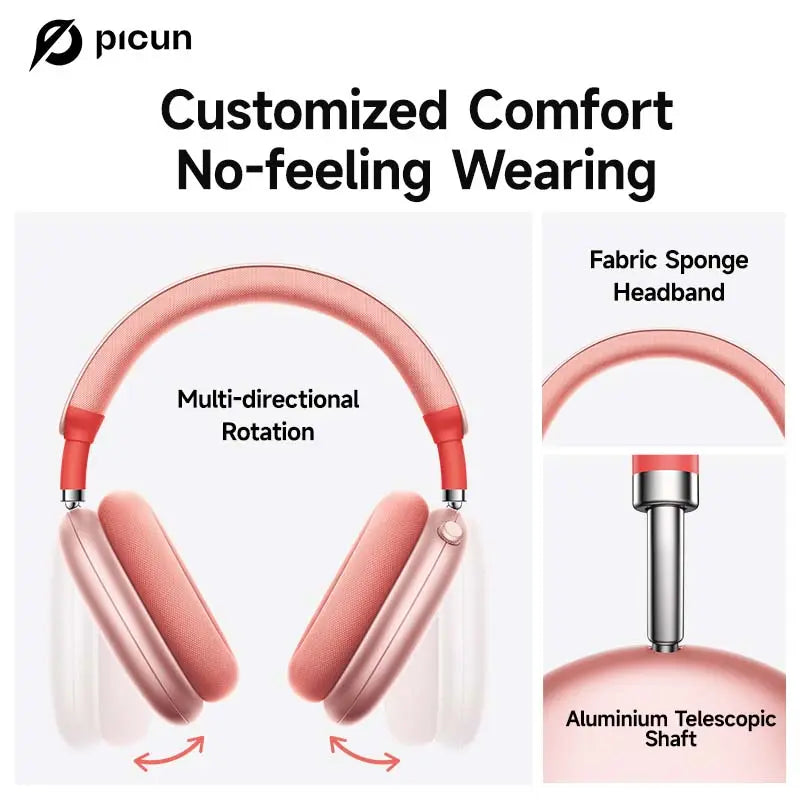 Picun F8 Pro over Ear Noise-Cancellation Wireless Headphones (Headset) - Bluetooth 5.4, Custom EQ, Detachable Fabric Earcups, Dual Device Pairing, 96-Hour Standby, Iphone/Android Compatible, Wearable Tech Cool Gadgets (Summ Grey), Gifts for Boyfriends