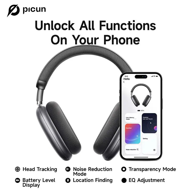 Picun F8 Pro over Ear Noise-Cancellation Wireless Headphones (Headset) - Bluetooth 5.4, Custom EQ, Detachable Fabric Earcups, Dual Device Pairing, 96-Hour Standby, Iphone/Android Compatible, Wearable Tech Cool Gadgets (Summ Grey), Gifts for Boyfriends