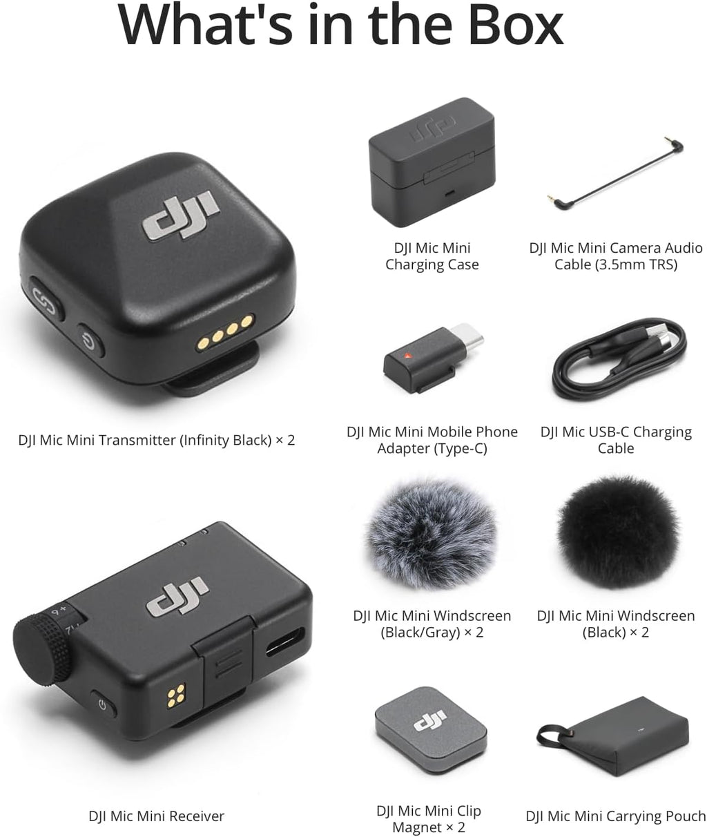 DJI Mic Mini (2 TX + 1 RX + Charging Case), Ultralight, Detail-Rich Audio