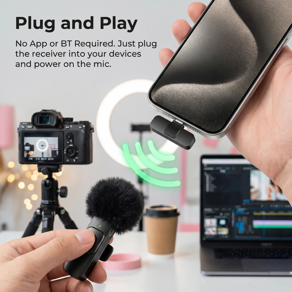HITOZON Wireless Lavalier Microphone with Noise Reduction - Plug-And-Play Portable USB-C Lapel Mic for Iphone 15/16/17, Ipad, Android Smartphones, Camera Audio Recording - Mini Wireless Microphone Phone Accessories for Vlog, Youtube Clip-On Microphone