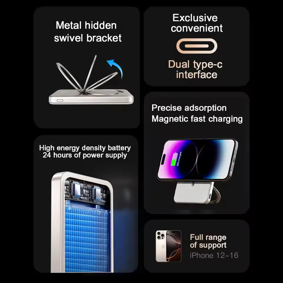 Magnetic Power Bank 10000mAh Wireless Fast Charger Stand  For MagSafe Powerbank Portable External Battery For iPhone Samsung