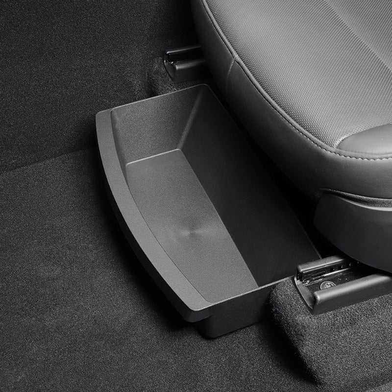 Under-seat storage organizer installed in Tesla Model Y 2021–2025