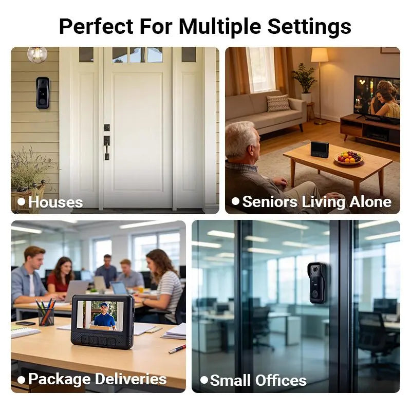 Wireless Video Doorbell with 4.3-inch Color Screen, Night Vision & Waterproof Design